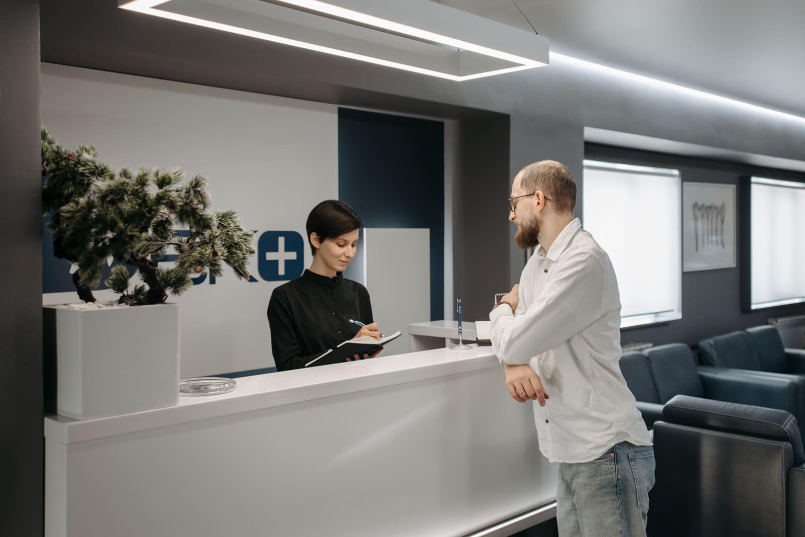 A bright medical clinic reception area.